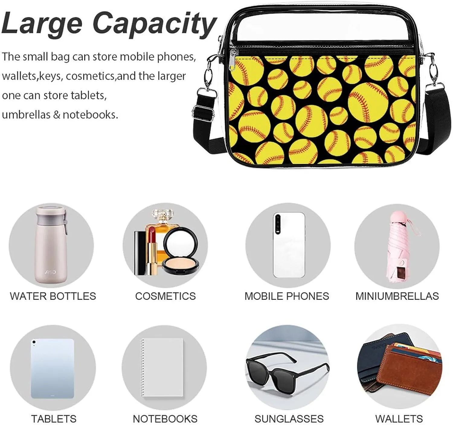 Clear Bag Stadium Approved, Women Clear Crossbody Purse Bag, Clear Stadium Bags for Sporting Events, Concerts