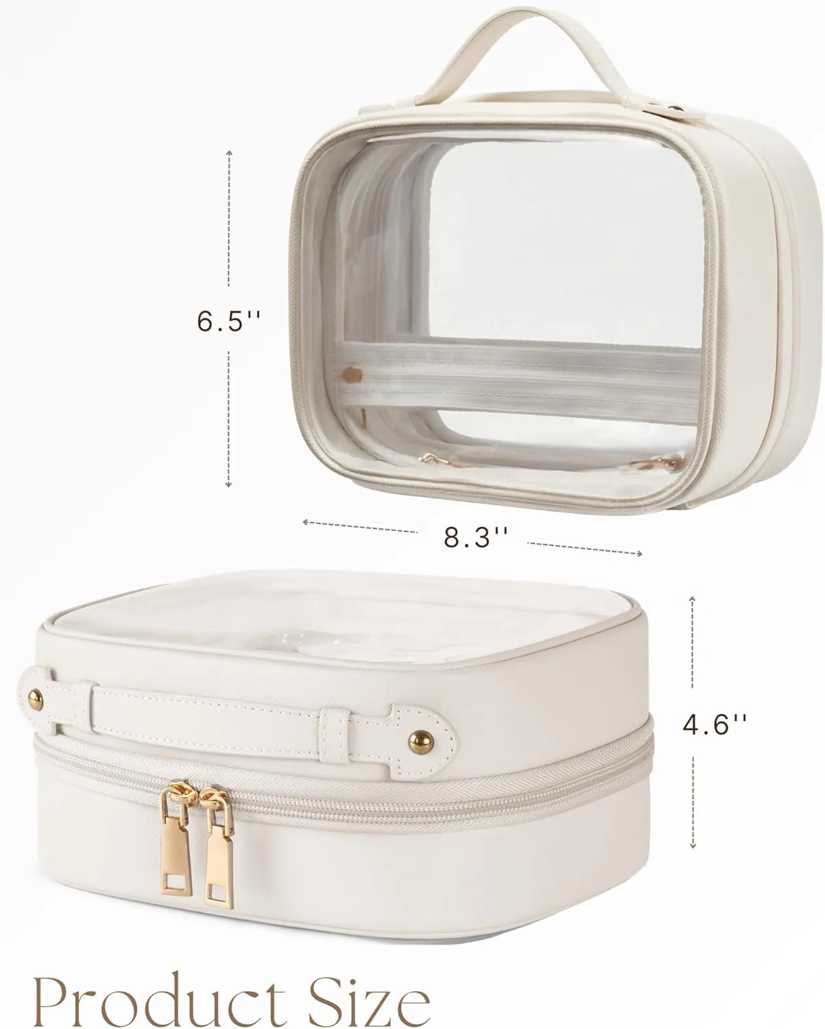 Clear Cosmetic Bag Double Layer Travel Toiletry Bag White Makeup Bag Case with 4 Compartments, Transparent Travel Bag for Toiletries, TSA Approved Toiletry Case for Women (White)