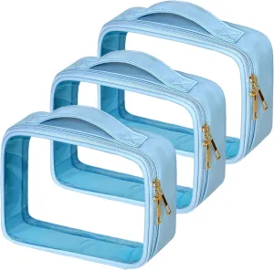 Clear Cosmetic Bags 3pack Makeup Toiletry Bag with Handle Travel Essentials for Men and Woemn Blue 3Pcs