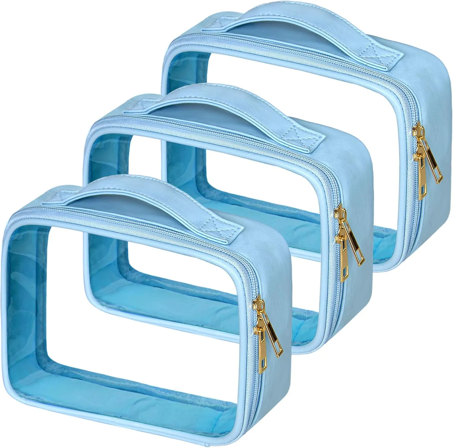 Clear Cosmetic Bags 3pack Makeup Toiletry Bag with Handle Travel Essentials for Men and Woemn Blue 3Pcs