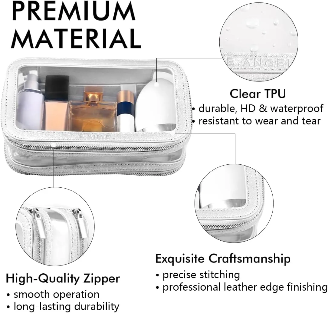 Clear Makeup Bag, Double Layer Cosmetic Bags Travel Toiletry Bag, Portable Make up Case Organizer Bag with Zipper for Women Car.(Silver)