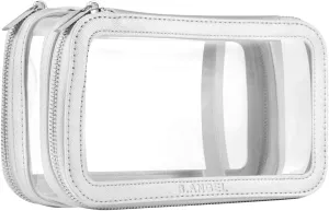 Clear Makeup Bag, Double Layer Cosmetic Bags Travel Toiletry Bag, Portable Make up Case Organizer Bag with Zipper for Women Car.(Silver)