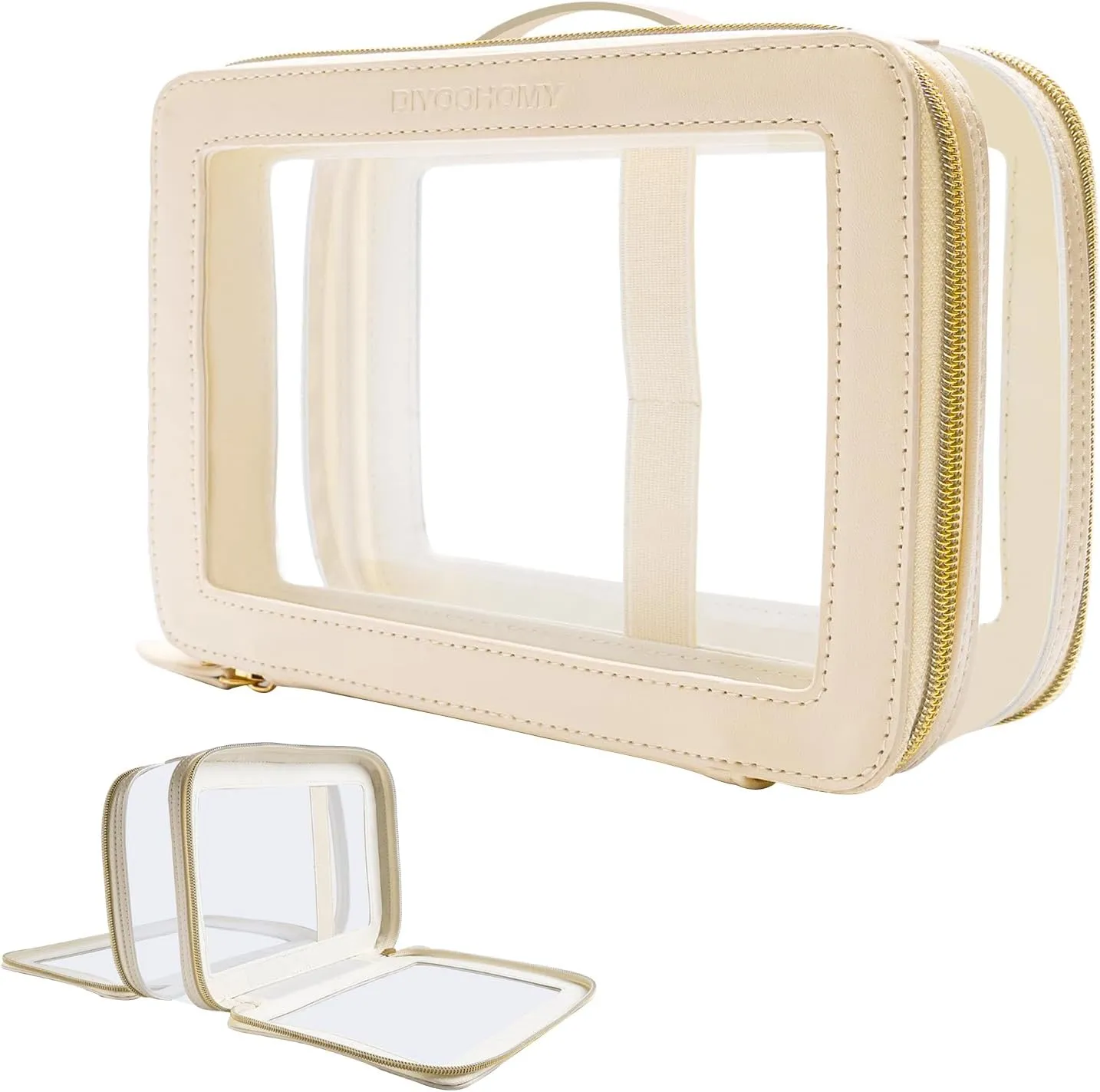 Clear Makeup Bag Double Layer Two Sided With Zipper White Cosmetic Small Make Up Case Compartments Brush Travel Leather Toiletry Women Organizer Transparent Waterproof Pouch