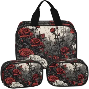 Clear Makeup Bag for Women Men, 3Pcs Transparent Cosmetic Bags Waterpoof Toiletries Set Portable Toiletry Bags with Zipper for Travel Bathroom(Rose)