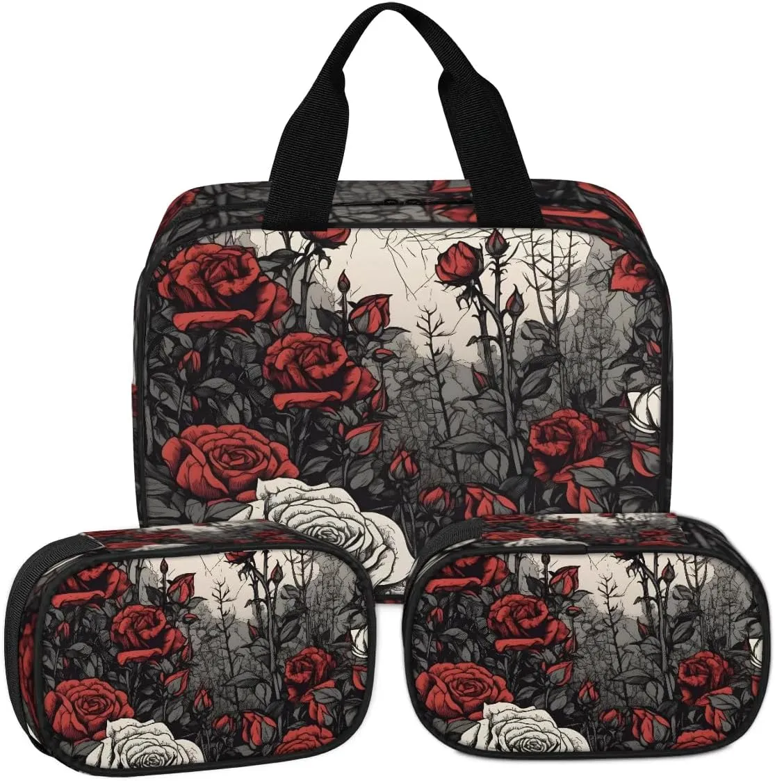 Clear Makeup Bag for Women Men, 3Pcs Transparent Cosmetic Bags Waterpoof Toiletries Set Portable Toiletry Bags with Zipper for Travel Bathroom(Rose)