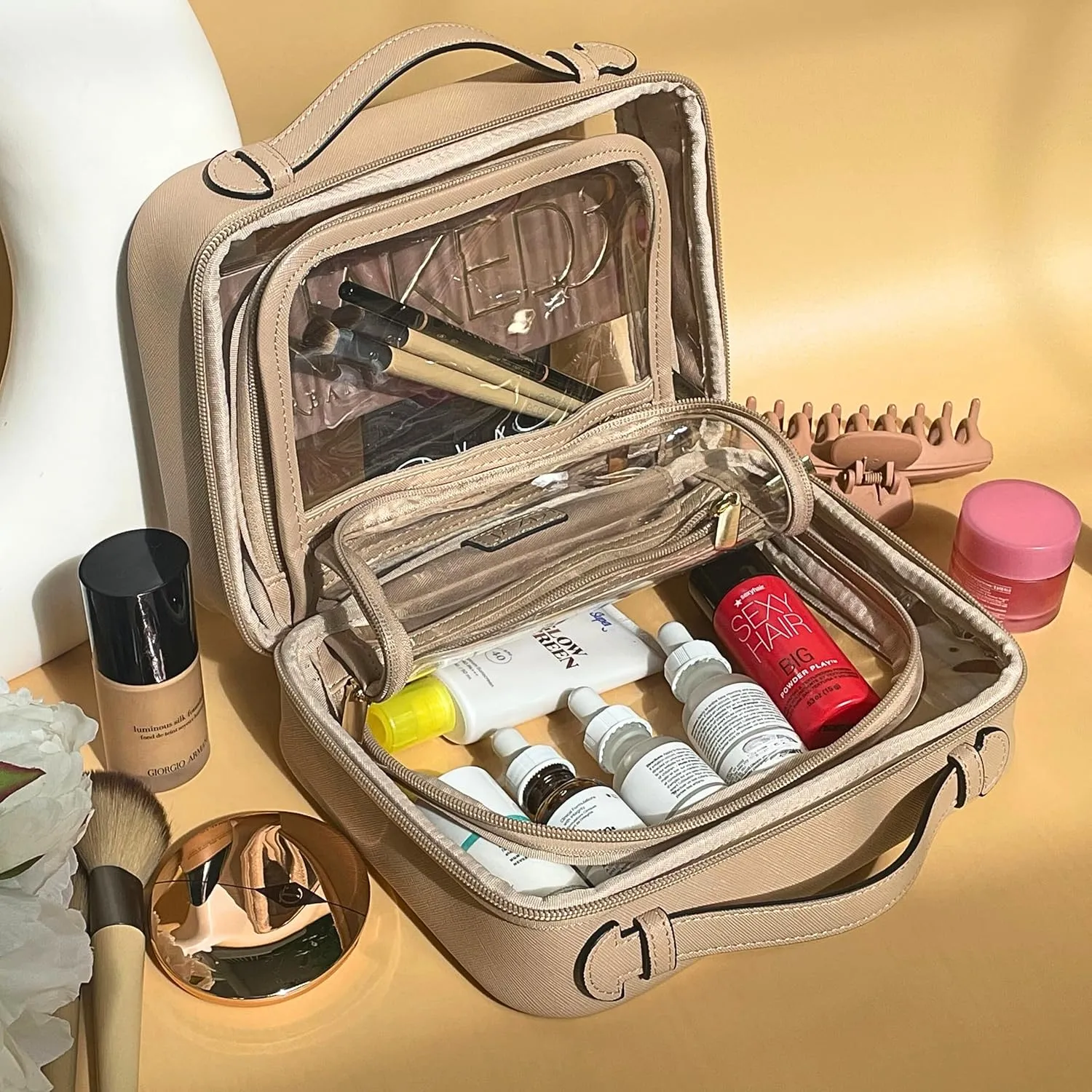 Clear Makeup Bag Toiletry Bag for Women Cosmetic Case Large Capacity Travel Make Up Bag Organizer Transparent Storage Compartment TSA Approved