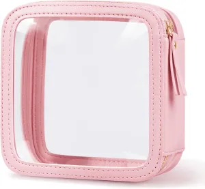 Clear Makeup Bag Travel Size Toiletry Bag Organizer Case Quality PU Leather Transparent Small Cosmetic Bag Car Bag for Essentials with Durable Zipper