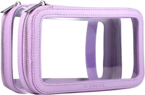 Clear Makeup Case, Double Layer Cosmetic Bag Travel Toiletry Bag, Car Make up Bags Organizer with Zipper for Women.(Purple)