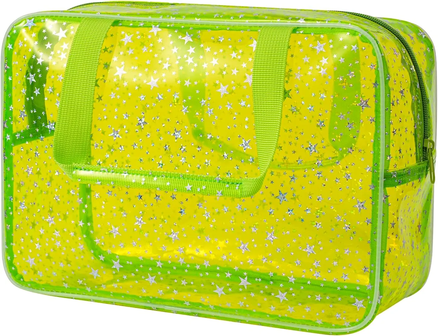Clear PVC Star Large Cosmetic Bag, Transparent Large Zippered Opening Makeup Bag, Portable Waterproof Travel Bag with Handle, Gym, Swimming and Beach Bag (04lime green)