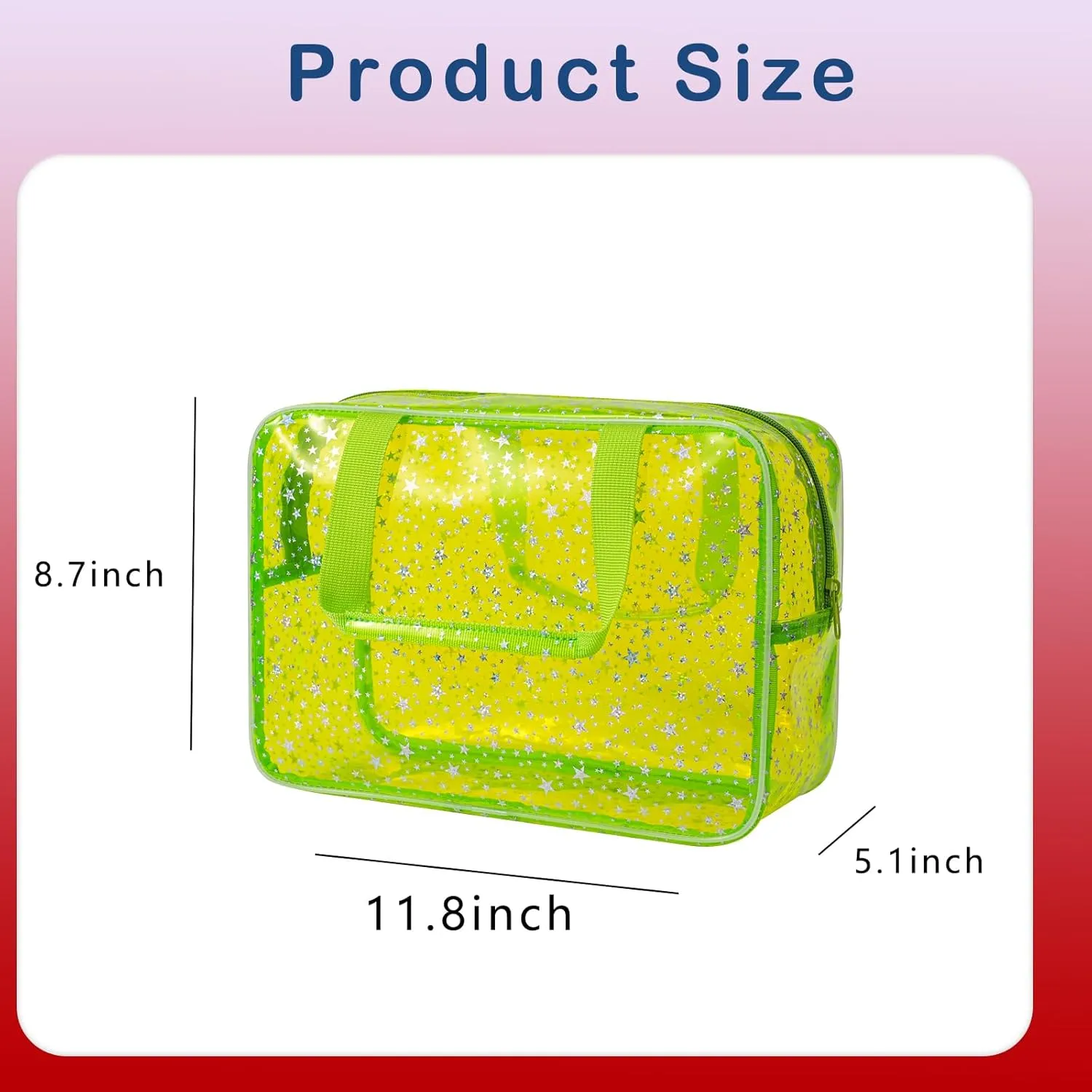 Clear PVC Star Large Cosmetic Bag, Transparent Large Zippered Opening Makeup Bag, Portable Waterproof Travel Bag with Handle, Gym, Swimming and Beach Bag (04lime green)