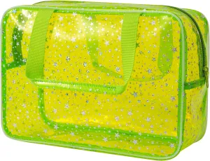 Clear PVC Star Large Cosmetic Bag, Transparent Large Zippered Opening Makeup Bag, Portable Waterproof Travel Bag with Handle, Gym, Swimming and Beach Bag (04lime green)
