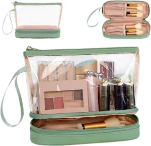 Clear Travel Makeup Bag Cosmetic Bag Portable Zipper Double Layer Toilet Bags Waterproof Pocket