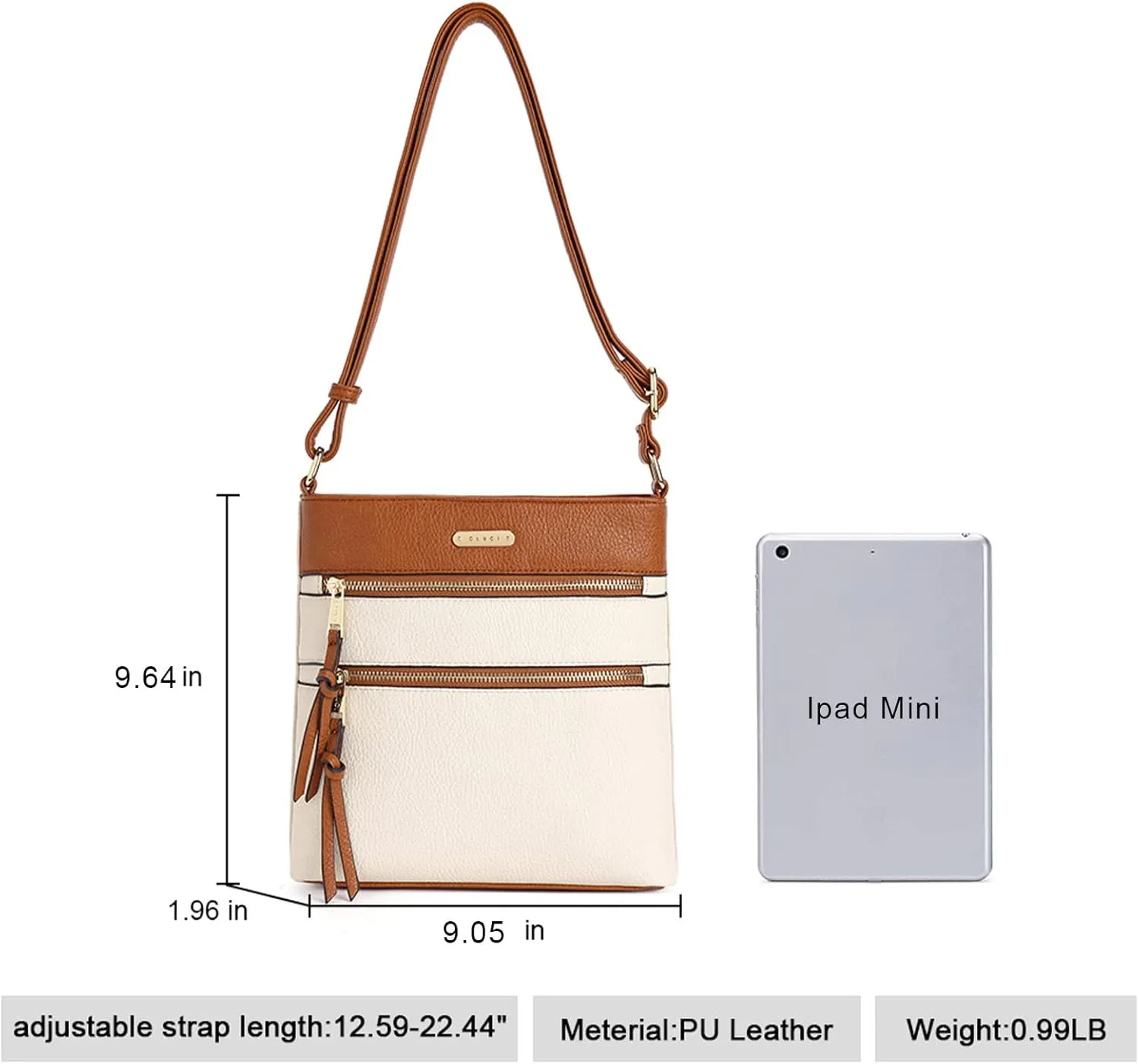 CLUCI Crossbody Purses for Women, Medium Size Zipper Pocket Adjustable Strap, Soft Leather Women's Shoulder Handbags