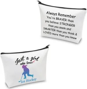 CMNIM Ice Hockey Girl Cosmetic Bag - Makeup Bags for Ice Hockey Lovers - Team Inspirational Gifts - Zipper Pouch Travel Bag
