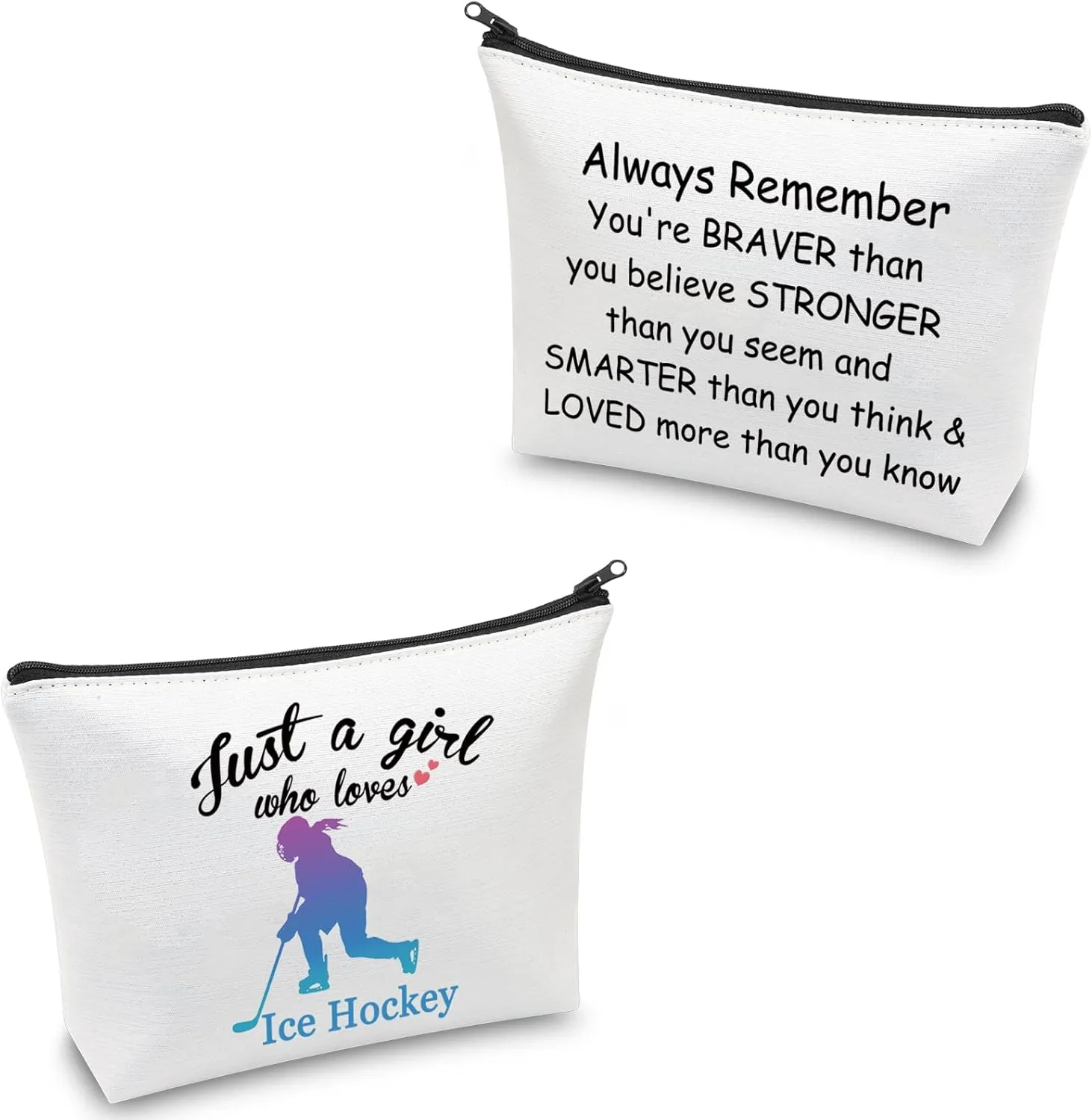CMNIM Ice Hockey Girl Cosmetic Bag - Makeup Bags for Ice Hockey Lovers - Team Inspirational Gifts - Zipper Pouch Travel Bag