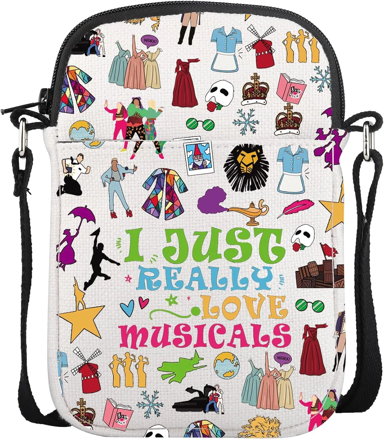 CMNIM Theater Gifts I Just Really Love Musicals Crossbody Bag Musicals Merch Musical Characters Shoulder Messenger Bag