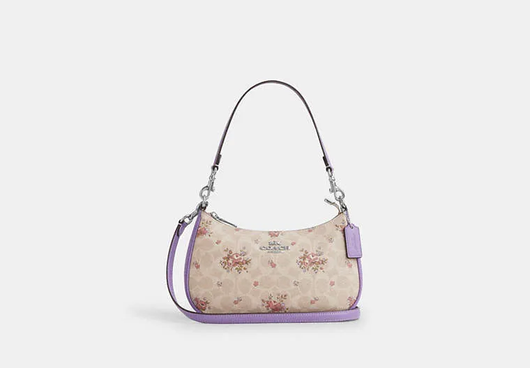 Coach Teri Shoulder Bag In Signature Canvas With Floral Print Signature Canvas-Silver-Sand Multi