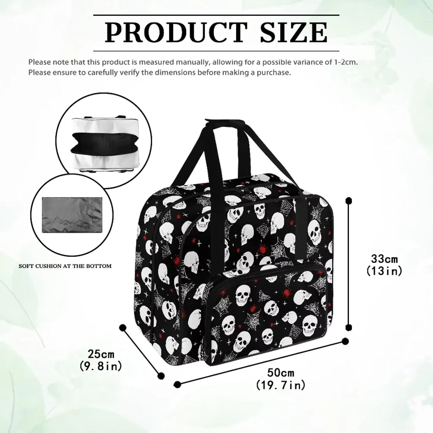Cobweb Skull Sewing Machine Carrying Case Two Way Zipper Sewing Machine Tote Bag Portable Cover Tote Bag with Hand Strap Storage Organization Carrying Bag for Accessories Halloween Decor