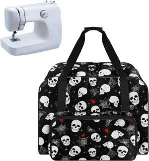 Cobweb Skull Sewing Machine Carrying Case Two Way Zipper Sewing Machine Tote Bag Portable Cover Tote Bag with Hand Strap Storage Organization Carrying Bag for Accessories Halloween Decor