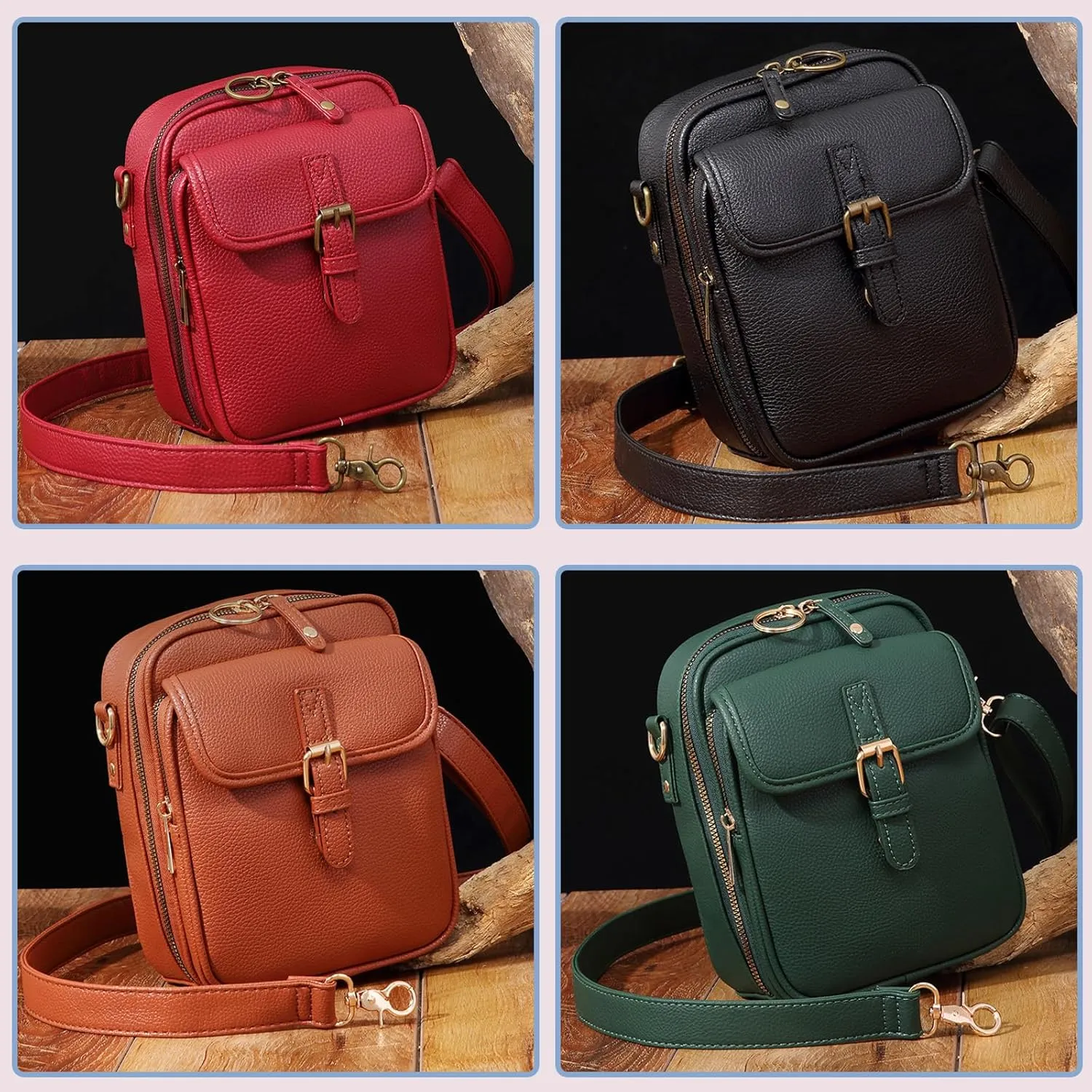 Collaboraten1 Crossbody Leather Bag,Tojoyride Anti Theft Shoulder Bags, Large Capacity Vintage Messenger Bag with Card Slots