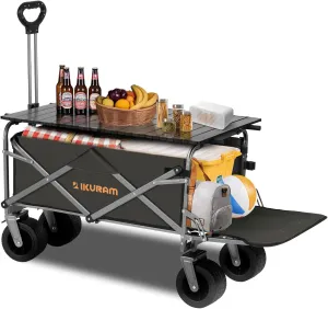 Collapsible Wagon Cart with Removable Tabletop, 500LBS Folding Wagons with Extended Tailgate, Big All-Terrain Wheels, Heavy Duty Utility Wagon Carts for Beach, Picnic, Grocery, Outdoor