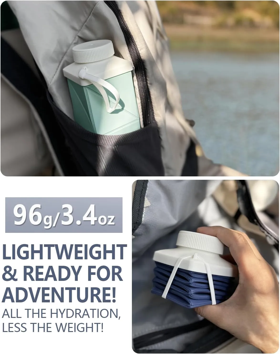 Collapsible Water Bottles 24.3oz, Foldable Portable Travel Water Bottle, Lightweight Reusable Leakproof for Traveling Camping Hiking Cycling Yoga Sports Outdoor School Office