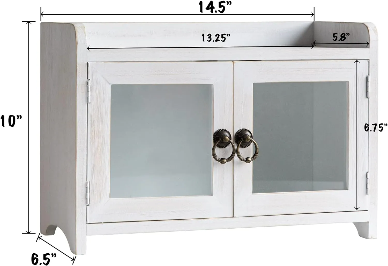 COLLECTIVE HOME - Storage Cabinet, Mini Countertop Cabinet, Distressed Wood Organizer for Kitchen Living Room Bedroom Bathroom Office with Magnetic Door, 14.5 x 6.5 x 10 (White)