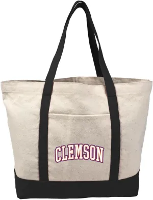 Collegiate Distressed School Name Canvas Tote Bag With External Pocket, Reusable Shoulder Bag for Shopping, Beach