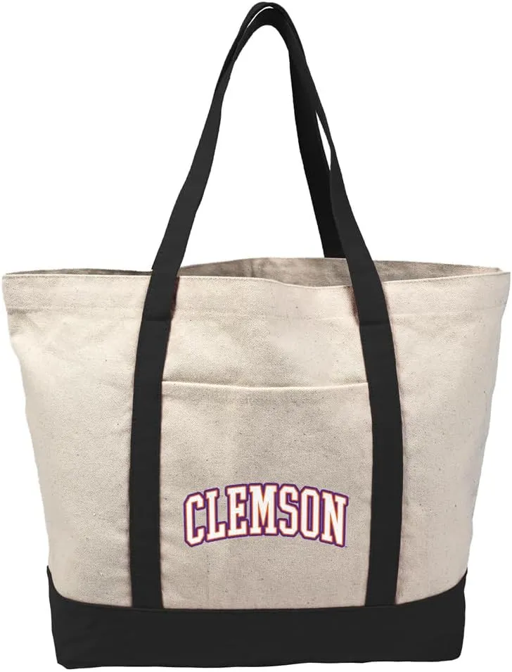 Collegiate Distressed School Name Canvas Tote Bag With External Pocket, Reusable Shoulder Bag for Shopping, Beach