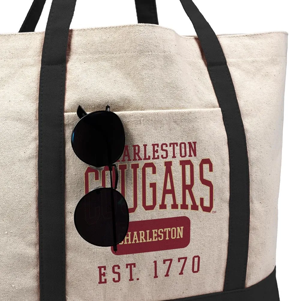 Collegiate Established Date Canvas Tote Bag With External Pocket, Reusable Shoulder Bag for Shopping, Beach