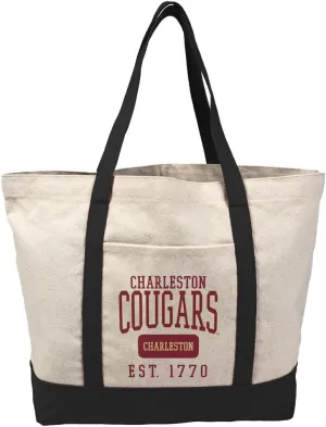Collegiate Established Date Canvas Tote Bag With External Pocket, Reusable Shoulder Bag for Shopping, Beach