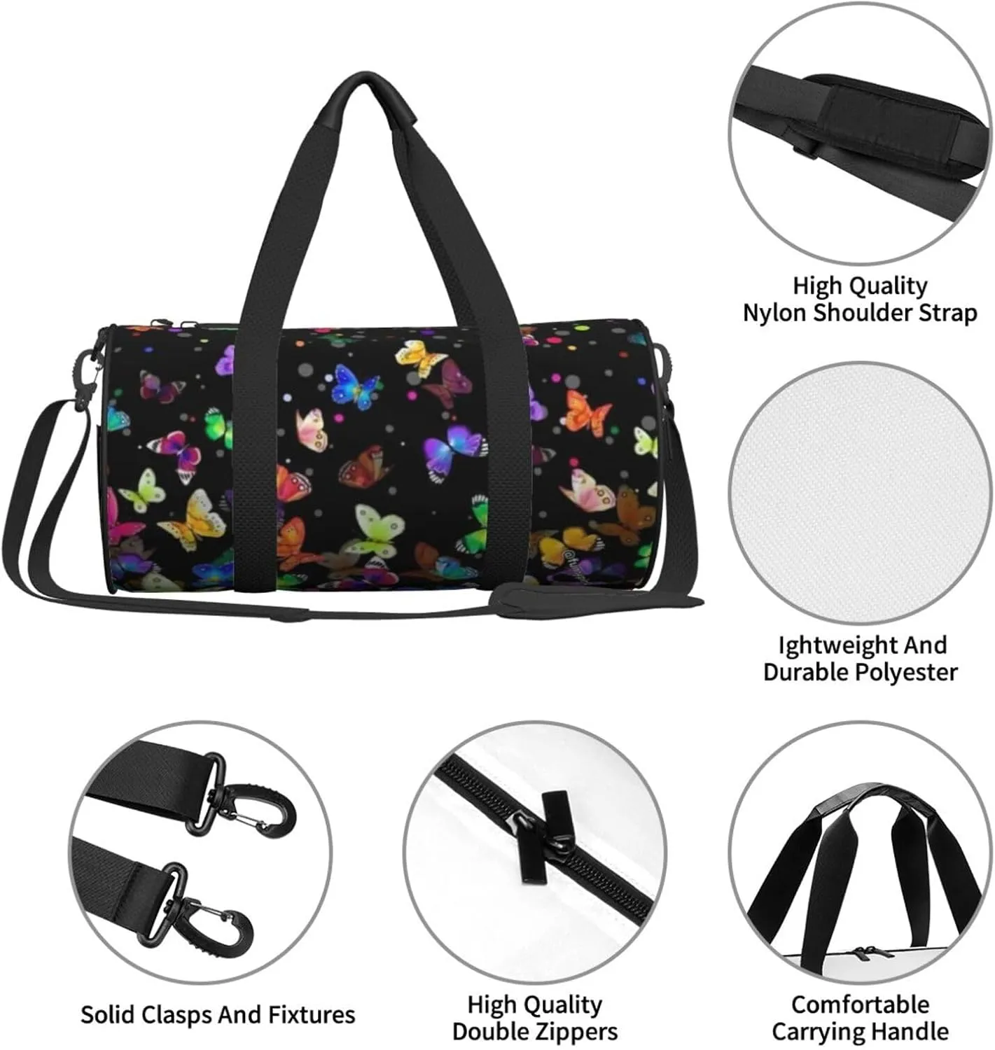 Colorful Butterfly Sports Gym Duffel Bag For Men Women Weekender Travel Workout Training Handbag