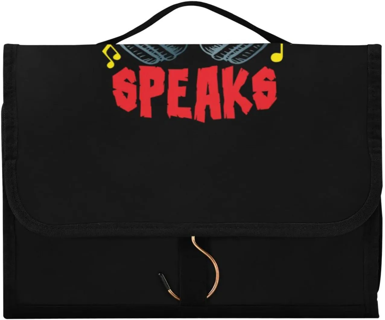 Colorful Earphone with Where Words Fail, Music Speaks on Black 3 PCs Set Toiletry bags, 1 Women's Travel Cosmetic Bag, 1 Hanging Toiletry Wash Bag, 1 Brush Case, Portable Makeup Storage Case