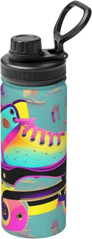 Colorful Roller Skates Sports Insulated Water Bottle - Premium 18 oz. Stainless Steel Hydration Bottle for Outdoor Enthusiasts