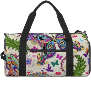Colorful Vintage Butterflies Sports Tote Gym Bag for Women Men, Overnight Bag with Shoe Compartment Water Resistant