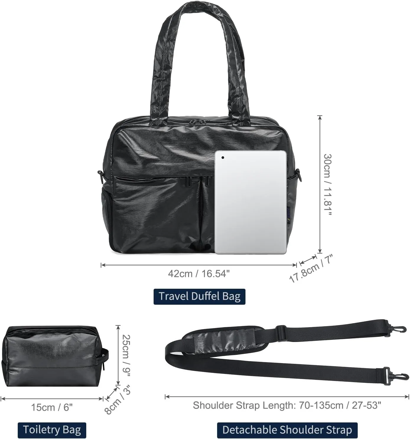 Compact Travel Duffel Bag for Women, 30L Gym Bag - Stylish Weekender Bag with Shoe Pocket, TSA-Approved Carry-On for Airplane, Fitness, Weekend Getaway(Black)