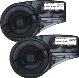 Compatible Label Tape Replacement for M21-375-595-WT-BK Work with BMP21-PLUS/LAB Black on White Vinyl Tape-2 Pack