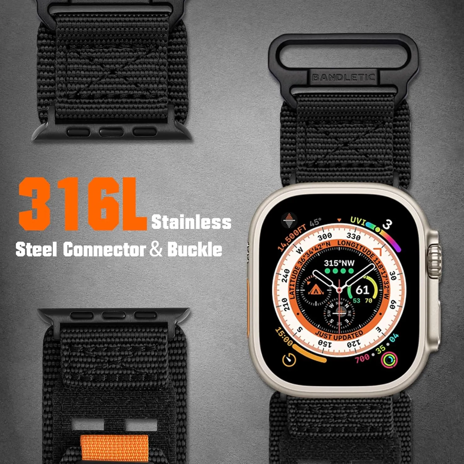 Compatible with Apple Watch Band for Men Women, Wide Tactical Military Rugged Nylon Soft Sport Loop for iWatch 49mm(Ultra2/Ultra),46mm(Series 10),45mm(9/8/7),44mm(SE2/SE/6/5/4),42mm(3/2/1)