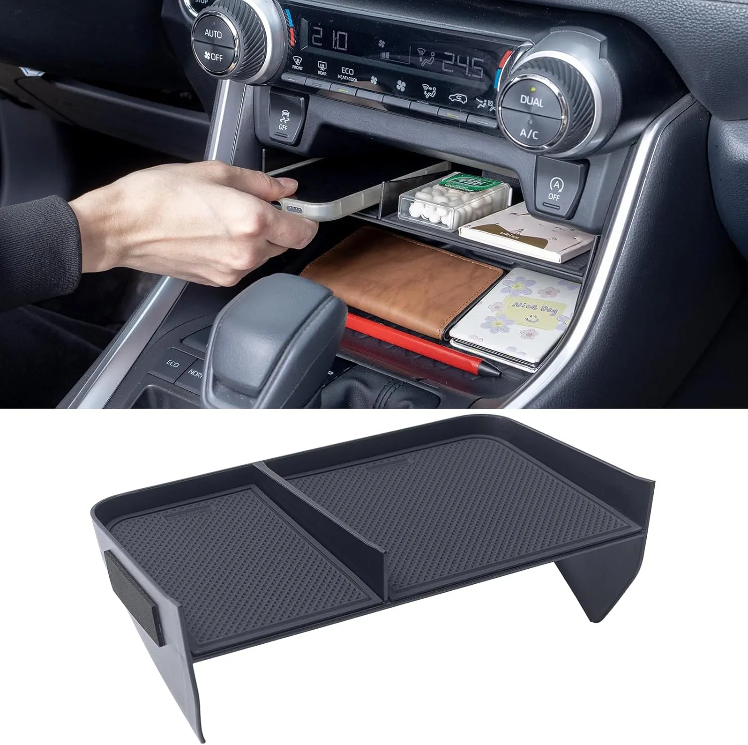 Console Organizer for Phones with Cases Compatible with 2019-2025 Toyota RAV4 & RAV 4 Prime Accessories, Center Console Tray Divider Without Upper Partition Enough Space for Storage Items ABS Material