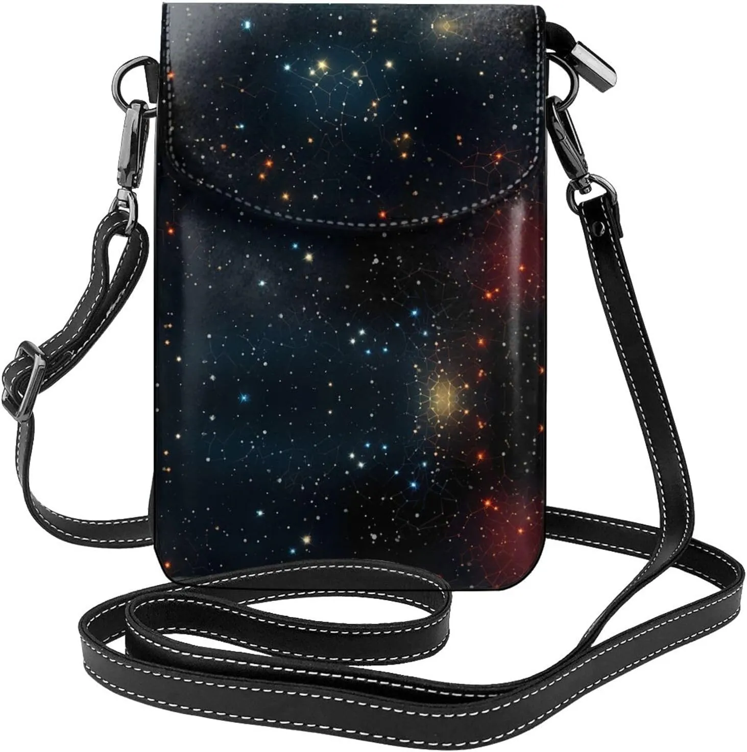 constellation star clusters galaxies Prints Leather Crossbody Flap Phone Bag - Versatile Gift for Women Walking, Camping, Shopping, and Travel