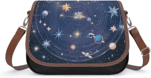 Constellations Cosmic Galaxies Leather Shoulder Bag for Women Classic Crossbody Purse Leather Tote Bag Handbag Purse Small Shoulder Bags for Shopping