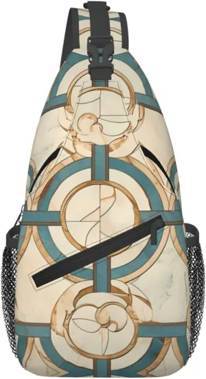 continuous circular pattern Patterned multifunctional crossbody chest bag, suitable for casual hiking, unisex, convenient travel backpack