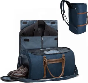 Convertible Garment Bag for travel, Garment Duffle Bag with Organizer Insert Mesh Bag, Carry on Foldable 3 in 1 Hanging Suit Bag with Shoulder Straps for Men Women Large Weekender Bag, Navy Blue