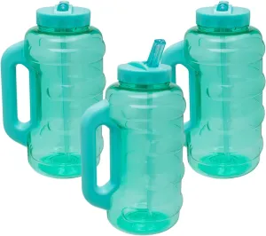 COOL GEAR 3-Pack BEAST 64 oz Jug with Handle | Large Capacity Water bottle for Athletes, Fitness, Gym, & Outdoor Sports | Wide mouth - Green Tea Pack