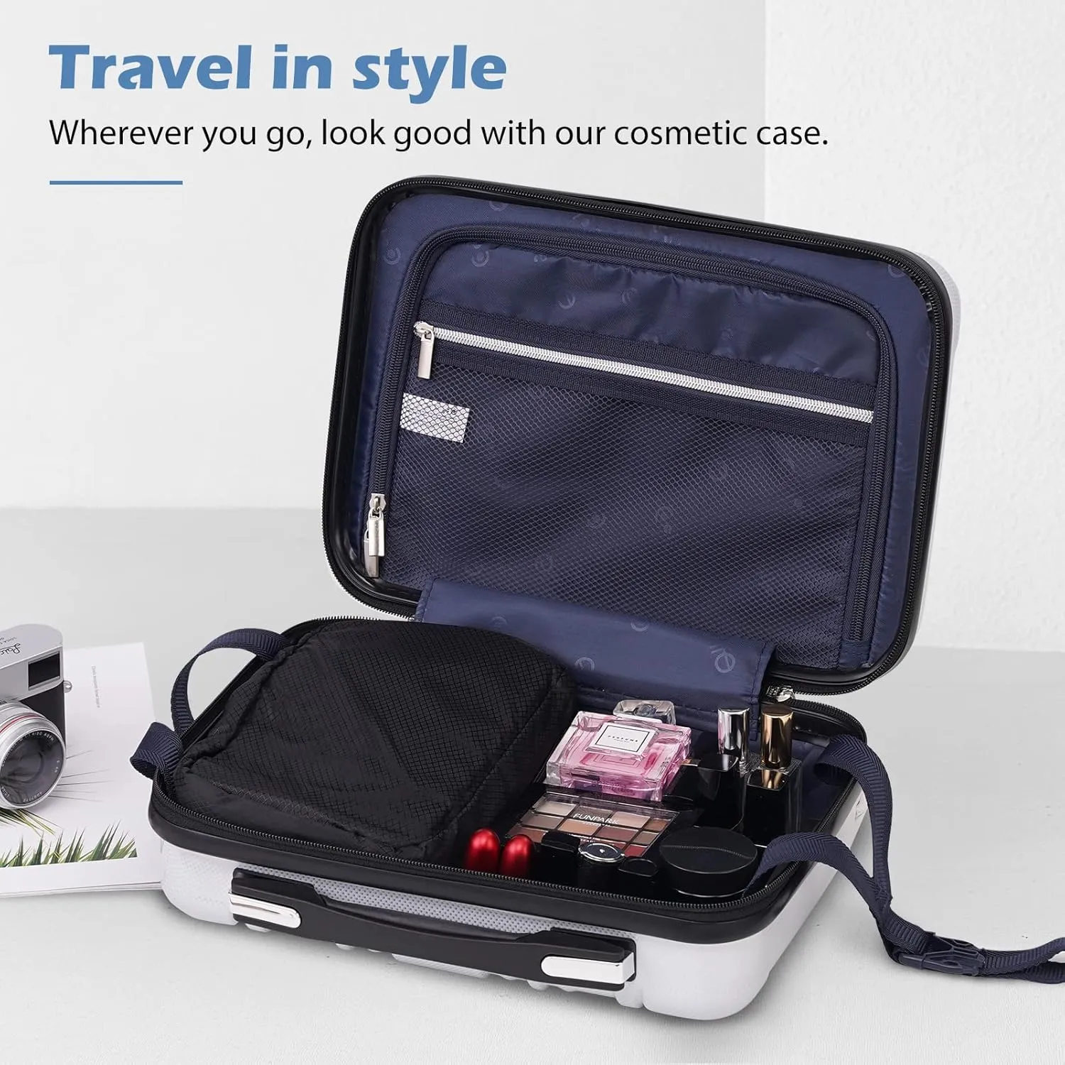 Coolife Luggage Expandable 5 Piece Sets PC ABS Spinner Suitcase 20 inch 24 inch 28 inch (navy new)