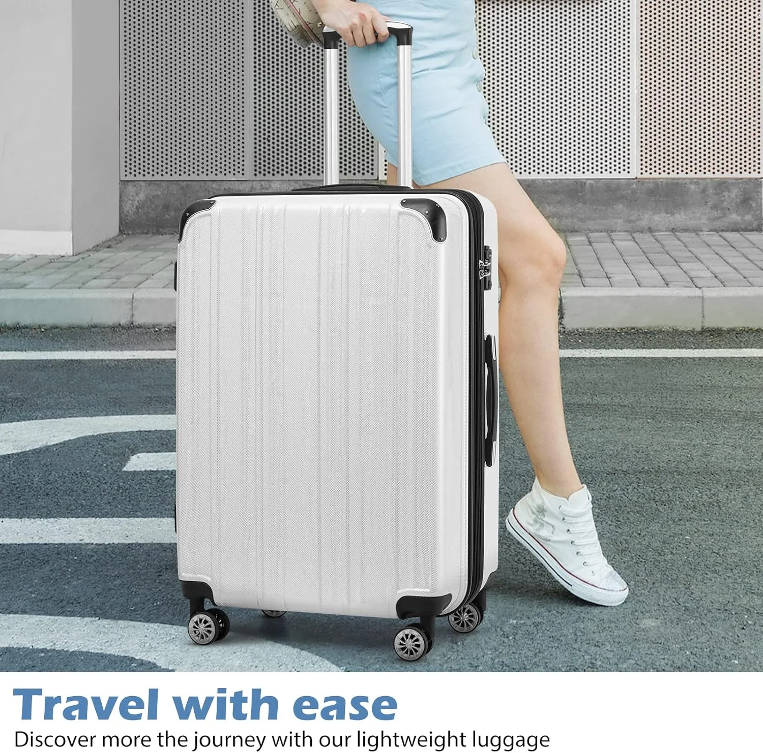 Coolife Luggage Expandable 5 Piece Sets PC ABS Spinner Suitcase 20 inch 24 inch 28 inch (navy new)