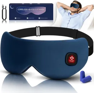 Cordless Heated Eye Mask for Dry Eyes, Blocking Light Sleeping Mask Warm Eye Compresses Electric Eye Heating Pad for Stye Eye Treatment Blepharitis Sinus Migraine Gifts for Woman Man