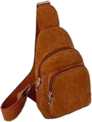 Corduroy Sling Bag Fanny Pack Crossbody Purse Mini Backpack Tote