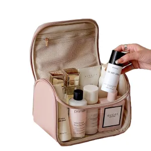 Cosmetic Bag Large Capacity Female Transparent Portable Portable Waterproof Wash Bag with Compartment All Cosmetic Bags (Pink)