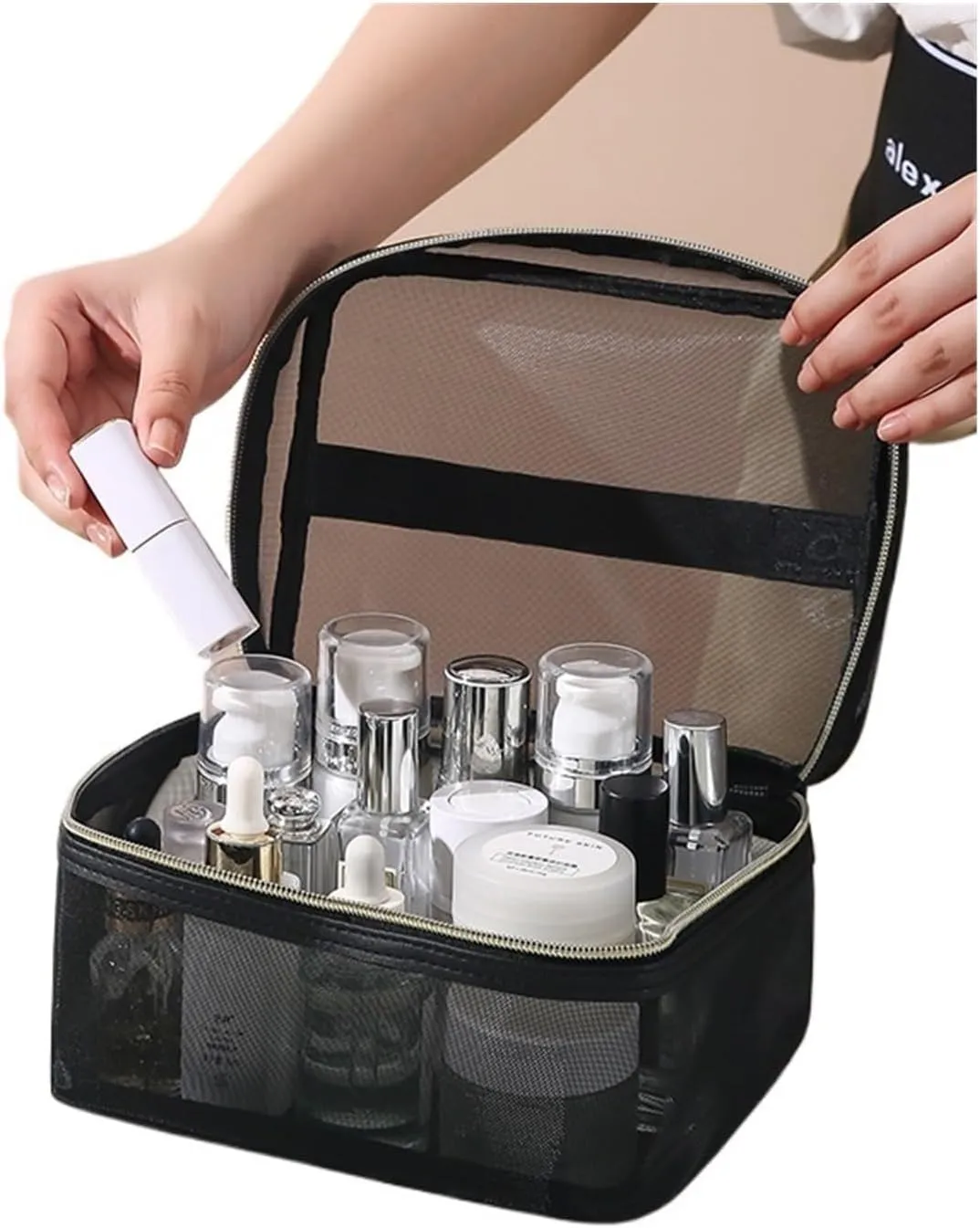 Cosmetic bag, travel cosmetic bag, portable storage, mesh toiletry storage bag, outdoor travel, suitable for men and women(Black,Handbag)
